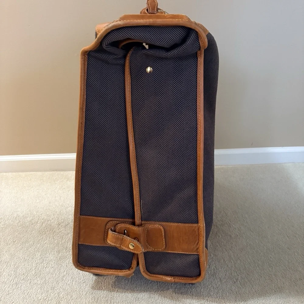 FRENCH LUGGAGE CO Deluxe Garment Folding Hang-Up Bag Brown Herringbone vintage